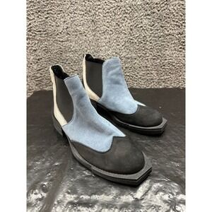 Girotti Suede Leather Chelsea Ankle Boots Blue Black White Womens Size 40 EU
